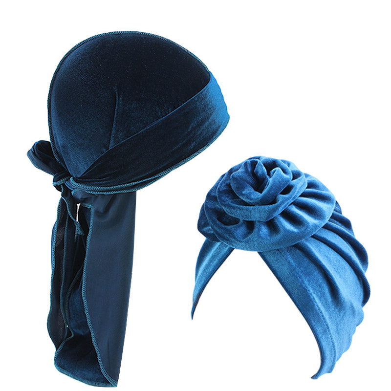 Velvet durag and Flower tuban 2pcs set - 3kingsmerch -